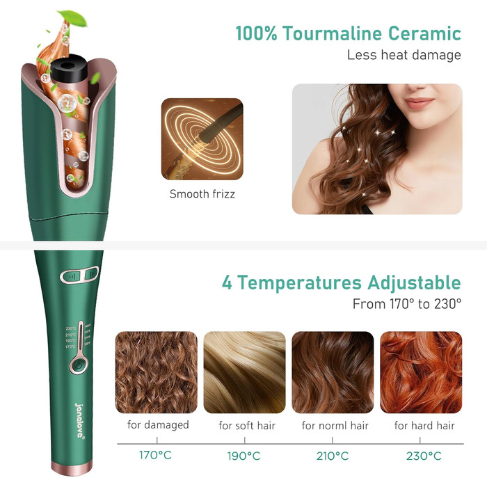 Автоматичний локон Janelove для довгих волосся, 25 мм, негативні іони, 4 температури