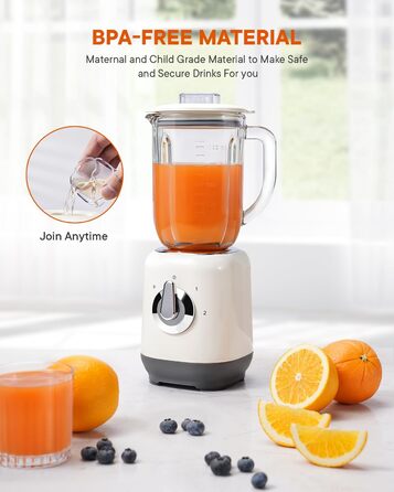 Шардор Стаціонарний міксер, блендер для смузі з 6 лезами з нержавіючої сталі, 2 швидкості та функція P-Turbo, 700 Вт, 1,25 л скляний глечик