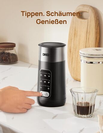 Електричний спінювач молока Dreo 8-в-1 для лате-арту, 270 мл, з підігрівом, LED, чорний