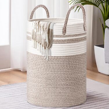 Кошик для білизни 53L з плетеної бавовни з ручками, кошик для зберігання в дитячій кімнаті, плетений для сходищ