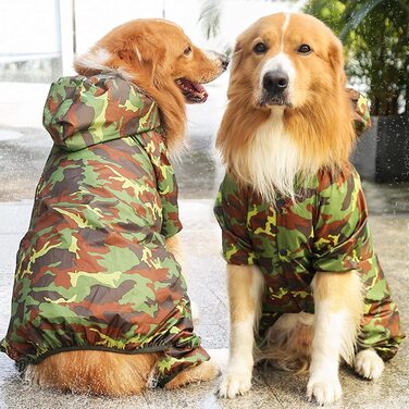 Непромокальний плащ для собак Olueidy, водонепроникна куртка пальто для собак, камуфляжне дощовик для домашніх тварин, дощовик-пончо з чотирма ніжками і отвором для шлейки ,для маленьких, середніх і великих собак (XL)