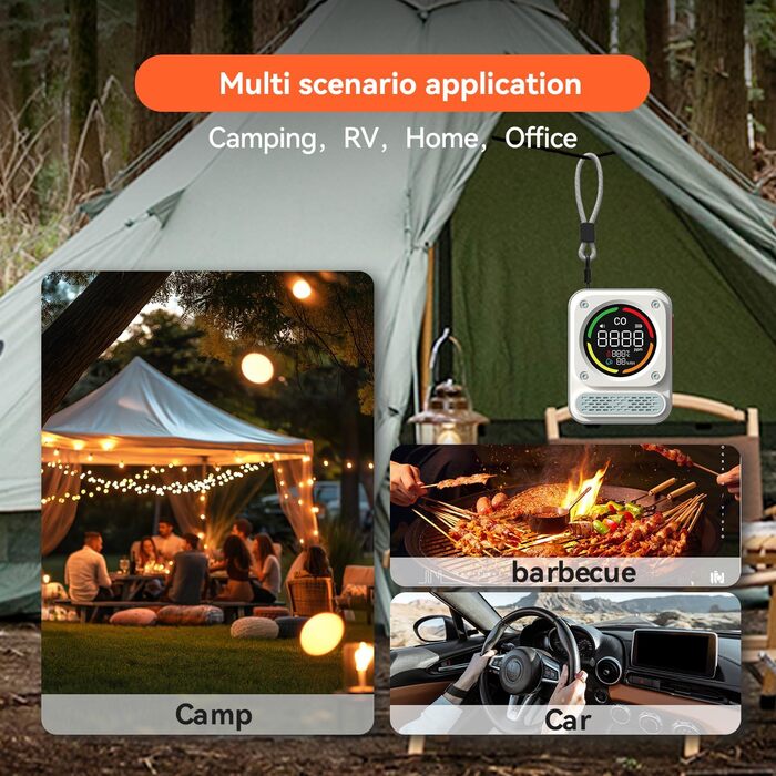 Портативний детектор чадного газу 3-в-1 з перезаряджаємою батареєю, сенсор на 10 років, 200 годин роботи для подорожей, кемпінгу, намету, автодому, дому, кухні