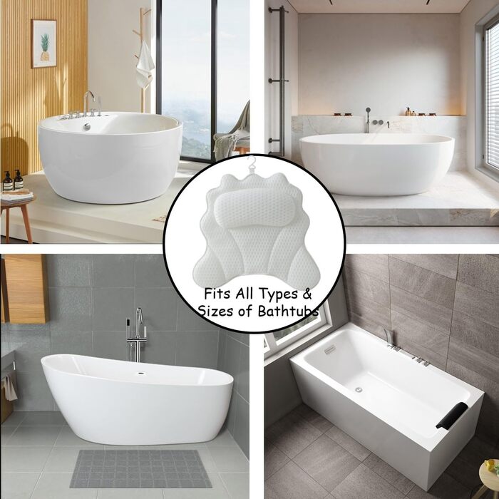 Велике подушечка для ванни King Mills: комфорт та підтримка голови та шиї, м'яка тканина 4D Air Mesh, підходить для всіх ванн