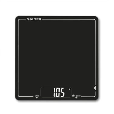 Кухонні ваги Salter 1193 BKDRUP Pro Bluetooth Kitchen, підключення до програми Salter Cook, ультраплоска скляна платформа, функція тари, великий дисплей, акватронік, функція зважування, метричні/імперські ваги