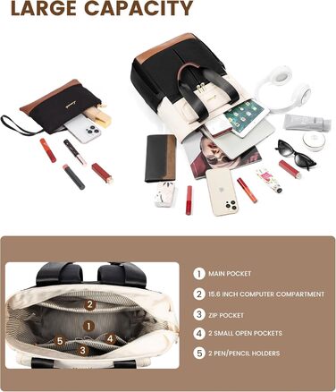 Жіночий рюкзак LOVEVOOK: компактний, водонепроникний, для ноутбука 15.6 дюймів, у стилях beige, black, brown
