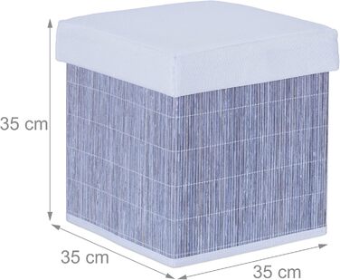 Пуф з місцем для зберігання, складний, 35x35x35 см, бамбук, сірий/білий