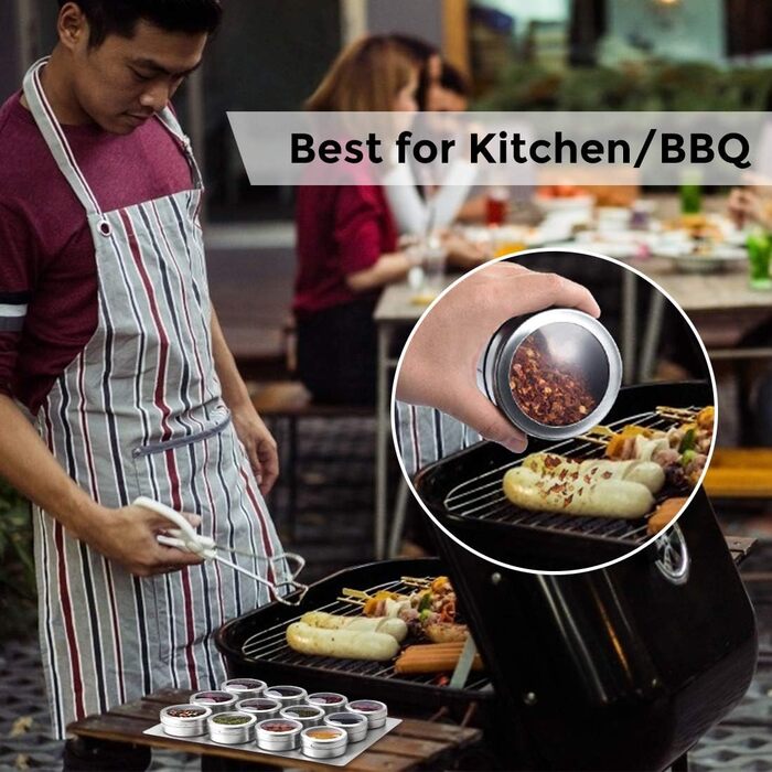 Набір банок для спецій з магнітною основою, 12 шт., нержавіюча сталь, легко миються, з етикетками