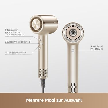 Фен для волосся MOVA Shine 20 з дифузором, високошвидкісним двигуном та плазмовим доглядом, NTC-контролем температури, Gold