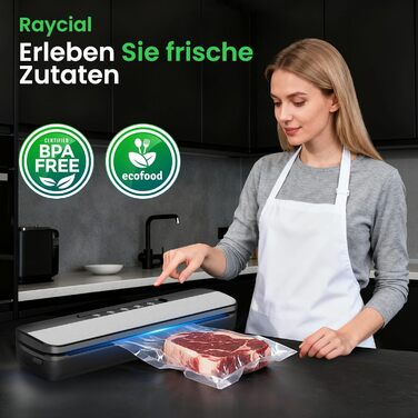 Вакууматор Raycial 7 в 1, вакуумний пакувальник для продуктів 145 Вт, пристрій для запаювання пакетів з набором мішків та шлангом, чорно-сріблястий