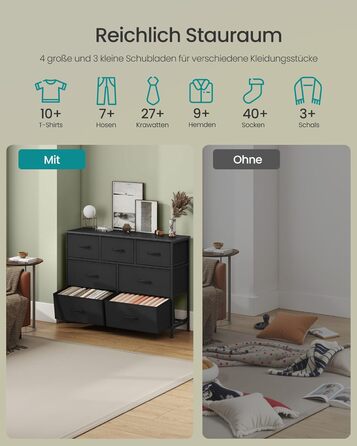 SONGMICS Комод зі 7 висувними ящиками, шафа для зберігання, сталь, MDF, флізелін, для спальні, прихожої, вітальні, білий (LGS323WH01)