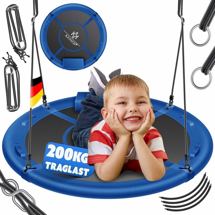 Шоукель KESSER® Nestschaukel (120см) - гніздова, підвісна, для дітей та дорослих, до 300кг, з подушкою та ручками, Indoor/Outdoor, блакитна
