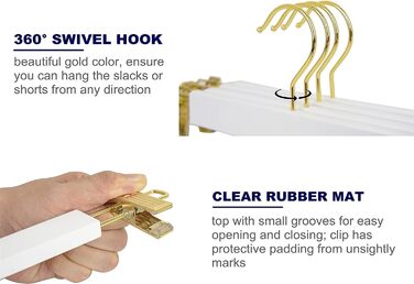 20 дерев'яних вішалок для одягу Amber Home 36 см: штани, шорти, спідниці, шкарпетки, білизна. Міцні, з антиковзними кліпсами та поворотним гачком