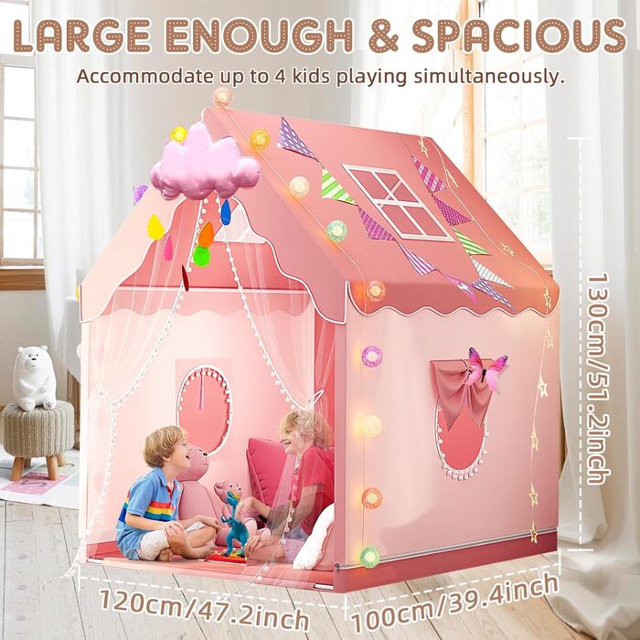 Дитячий намет Indoor з Starlights & Mat, великий ігровий намет 130x120x100см для внутрішнього та зовнішнього використання