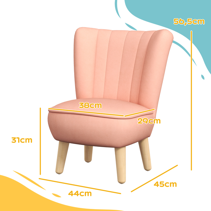 Дитяче крісло AIYAPLAY Velvet Look Дитяче крісло для дітей 3-7 років Дерев'яні ніжки для дитячої кімнати та ігрової кімнати рожевий