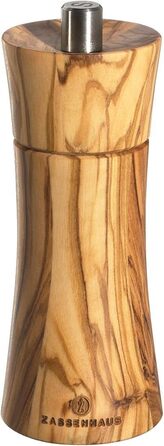 Соляний млин Zassenhaus Frankfurt 18 см, оливкова деревина Плавне регулювання Високопродуктивний керамічний млин, наповнений (підставка для млина Salt Mill, коричневий)
