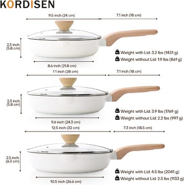Набір сковорідок Kordisen з антипригарним керамічним покриттям (20/24/28 см), 3 шт. Підходить для індукційних плит, здорове та безпечне кухонне приладдя, стійкий до нагріву, без PFAS та PFOA.