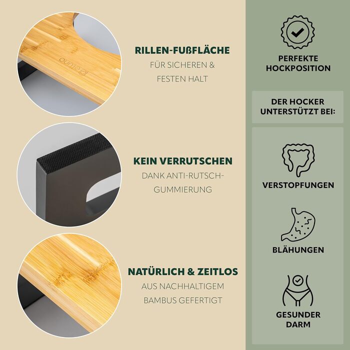 Стілець-підніжка Eluno з бамбука, складаний, антиковзкий, сірий - для дорослих та дітей, при запорах та здуттях