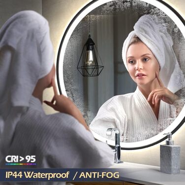 Дзеркало з LED сенсором, кругле, з індукційним датчиком руху, для макіяжу, з підсвічуванням, регульоване освітлення, антизапарник, водонепроникне (IP44), для ванної кімнати, настінне, діаметр 70 см