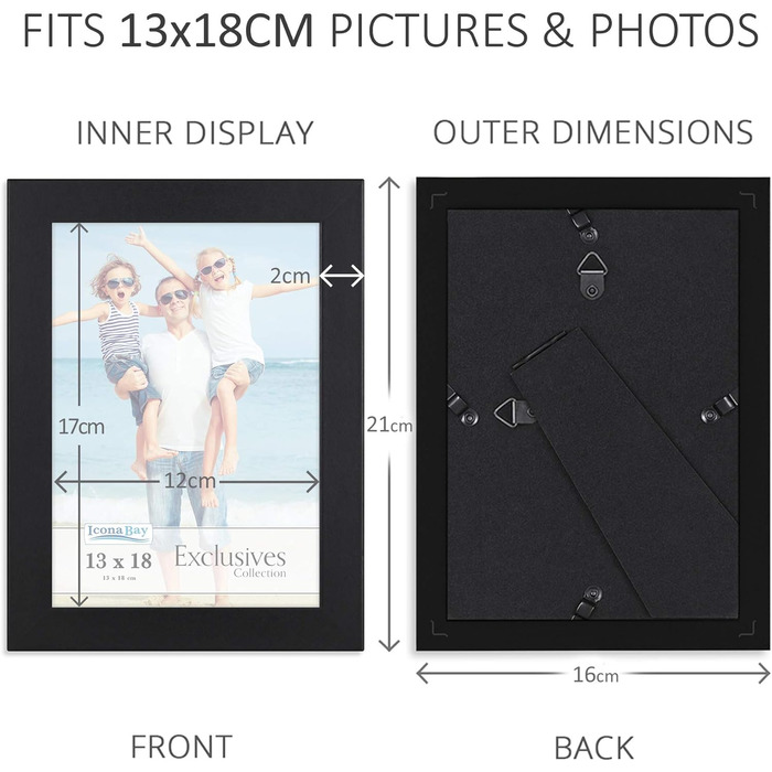 Фоторамка Icona Bay 13x18 см (чорна, упаковка 6 шт.), міцна дерев'яна композитна фоторамка, елегантний дизайн, настільна/настінна, ексклюзивна колекція (макс. 50 символів)