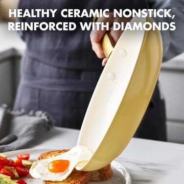 Набір сковорідок GreenPan Hartelox з антипригарним покриттям Ceramic, 25.4 см та 30.5 см, золотий ручка, без PFAS, придатні для миття в посудомийній машині, для духовки, колір Sunrise Yellow