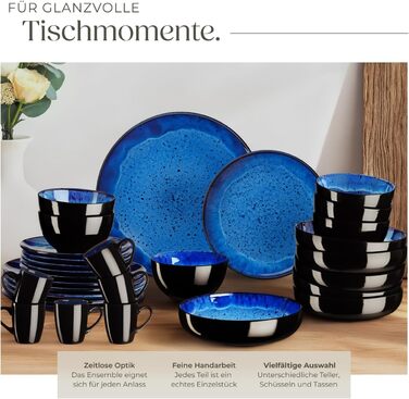 Набір посуду Tectake 30 предметів для 6 осіб, керамічний, блакитний (Nautic Blue)