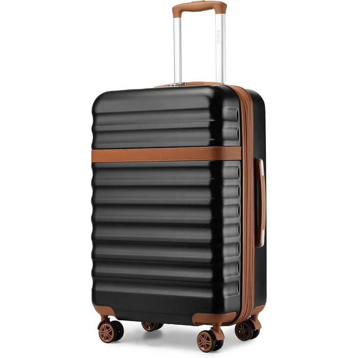 Чемодан-валіза KONO Mittelgroß (середній) з ABS+PC, 4 колеса, TSA-замок (чорний/коричневий, L, 65 см)