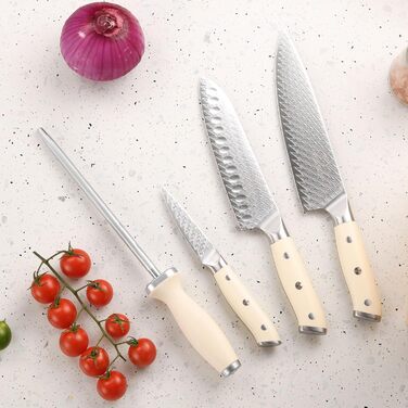 Набір кухонних ножів NANFANG BROTHERS Profimesser Damaskus 5 предметів з дерев'яним блоком, з дамаської сталі, нержавіюча сталь