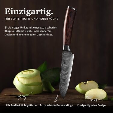 Японський ніж Wakoli EDIB Santoku з дамаської сталі (серцевина VG10), 12.5 см – гострий та зручний. Ніж Сантоку з ручкою з паккавуду в подарунковій коробці, для овочів та фруктів