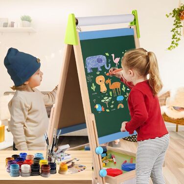 Дерев'яна іграшкова дошка Kinder: двостороння мольберт-дошка з аксесуарами для малювання, для дітей 3-12 років