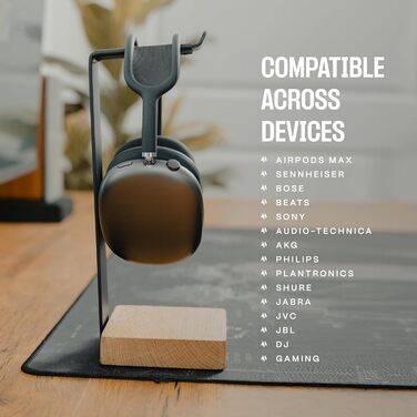 Підставка для навушників CORE MINDED на стіл, масивна, для геймінгу, з дерева, сумісна з Airpods Max та іншими моделями (дуб масив)