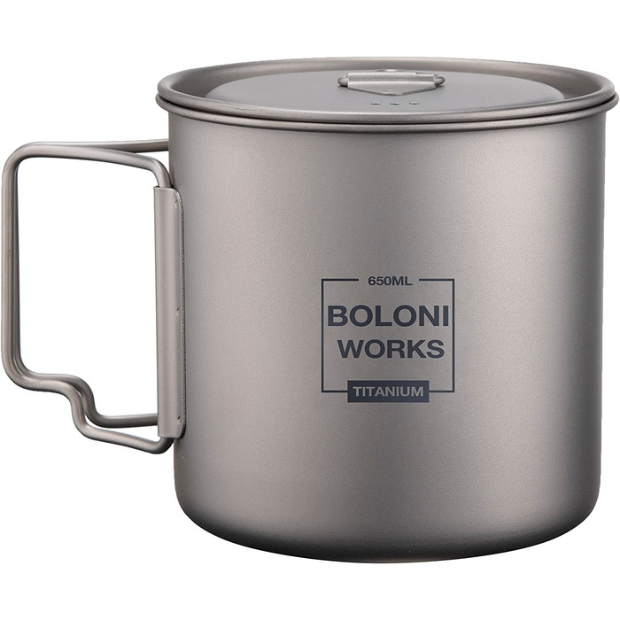Чашка для кемпінгу BOLONI, титановий горщик, похідна чашка, титанові столові прилади для кемпінгу з портативною сумкою 300 мл (650 мл)