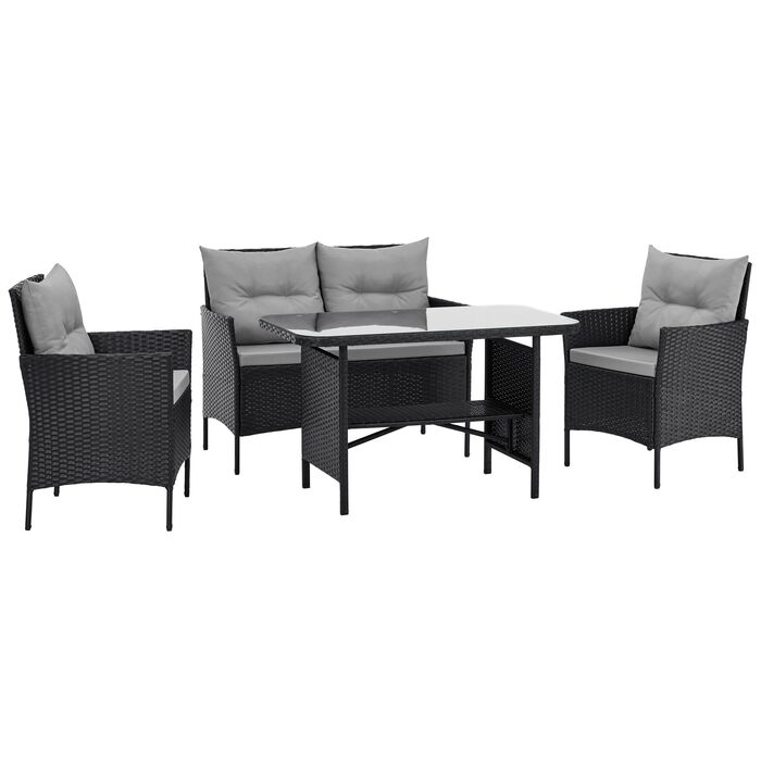 Садовий набір Gartensitzgruppe SVITA Dallas з поліротангу, 4 предмети: 2 крісла, диван на 2 місця, стіл, чорний. Комплект вуличних меблів зі сталевим каркасом та подушками