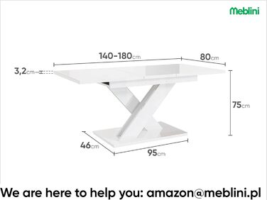 Обідній стіл MebleIni Bronx розсувний, 140-180x80x75 см, білий глянцевий