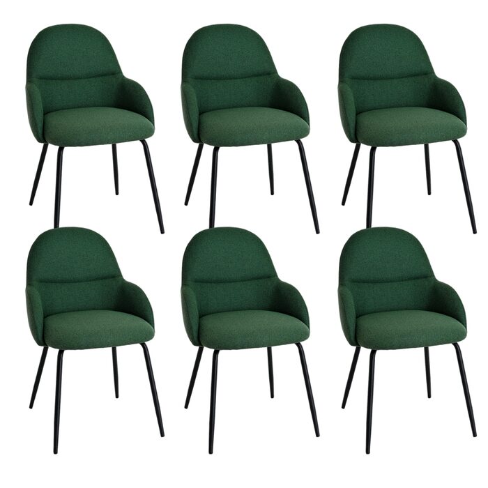 Набір обідніх стільців з підлокітниками – 6 шт. Ергономічні м'які стільці з тканинним покриттям та металевими ніжками для кухні, вітальні, їдальні, Бежевий (Leinen Tannengrün)