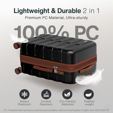 Набір дорожніх валіз Koffer Hartschale (20/24 дюйми), легкий полікарбонат PC, розширюваний ручний багаж та чемодан з колесами та TSA замком, чорний, преміум-якість