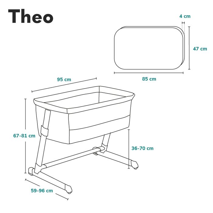 Дитяче та туристичне ліжко Lionelo Theo 2in1, регульоване по висоті, з матрацом і москітною сіткою (сірий)