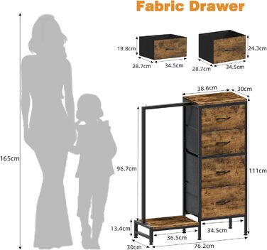 Комод 111 см з 4 висувними ящиками з тканини, з вішалкою, для спальні, вітальні, передпокою, дерев'яний, подарунок