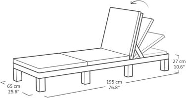 Шезлонг Allibert Daytona Deluxe для саду, тераси та балкону з регульованою спинкою, з подушкою, пластиковий, з імітацією ротангу, 195x65x25,5 см (Коричневий)