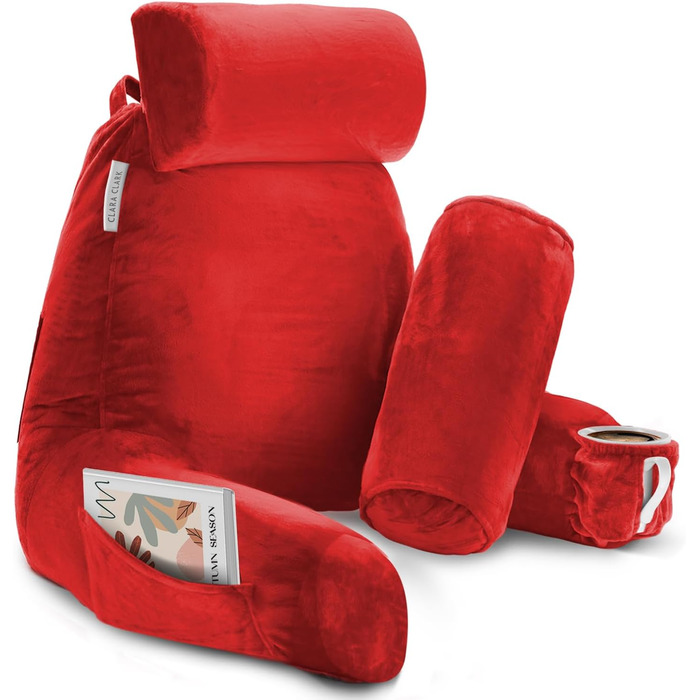 Подушка для читання Clara Clark з підставкою для спини, велика, з піною з пам'яті, червона