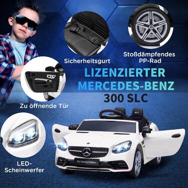 Дитячий електромобіль Mercedes SLC 300 AIYAPLAY 12V з пультом, LED-фарами, ременем безпеки, звуком, для дітей від 3 років, білий