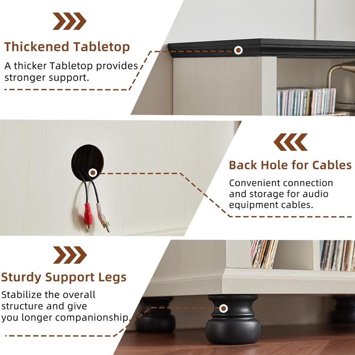 Стійка для програвача LELELINKY: полиця для 200 платівок, дерев'яний стіл для вітальні, спальні, офісу, білий