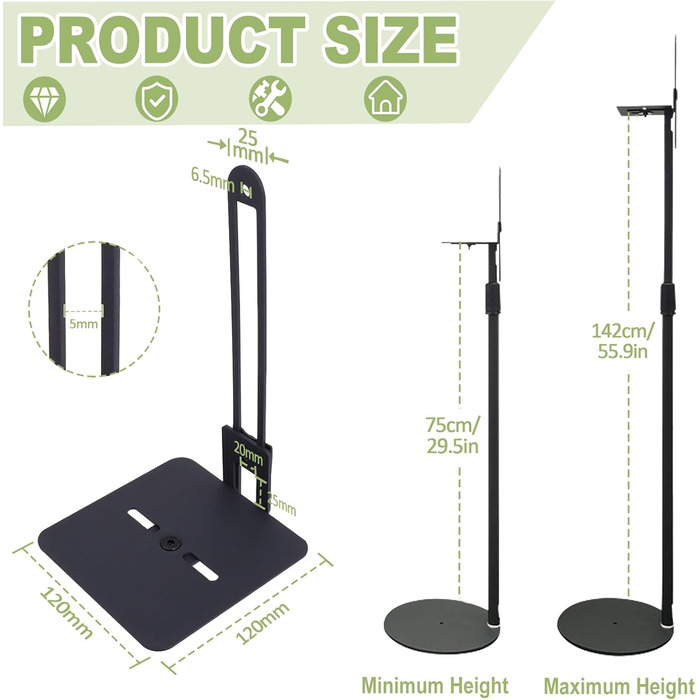 Підставка для колонок, 2 шт., сумісна з Samsung, Sony, регулюється по висоті від 73,7 до 139,7 см, для колонок до 5 кг, універсальна підставка Gekufa