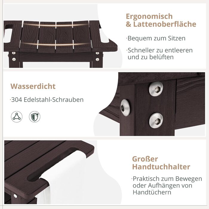 Лавка для душу LUE BONA HDPS з підставкою для гоління ніг, водонепроникний стілець для ванної кімнати, стійкий до погодних умов, антиковзний, з ручками, для внутрішнього та зовнішнього використання (Espresso)