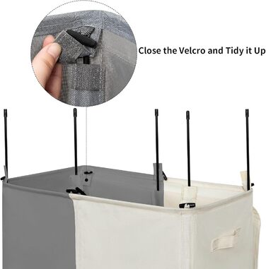 WOWLIVE Кошик для білизни з кришкою, великий, розкладний, 2 секції, з ручками (154л, Бежевий+сірий)