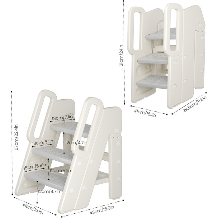 Триттлер Hoopyosms для дітей, 2/3-рівневий, регульована висота, складна конструкція, з поручнями, антиковзаюча поверхня, для ванної та кухні, сірий