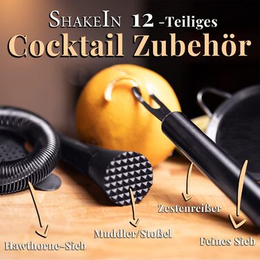 Набір для коктейлів 12 предметів: шейкер, барний аксесуар, нержавіюча сталь, 750 мл