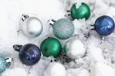 Новорічні кулі 49 шт. 3 см пластикові ялинкові кулі Новорічна прикраса з вішалкою Блискучі Блискучі матові прикраси на ялинку Полярна зірка тема Синій Зелений Срібний