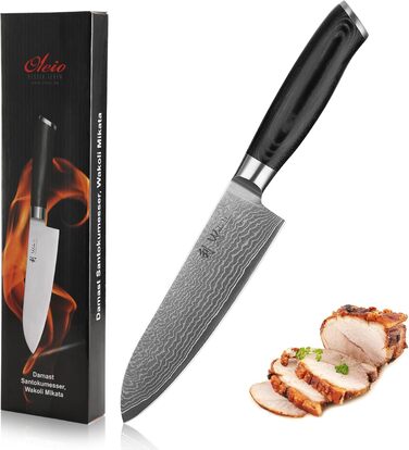 Ніж кухонний Wakoli Mikata Damast Santoku 17 см з лезом з дамаської сталі (67 шарів) з ручкою Micarta