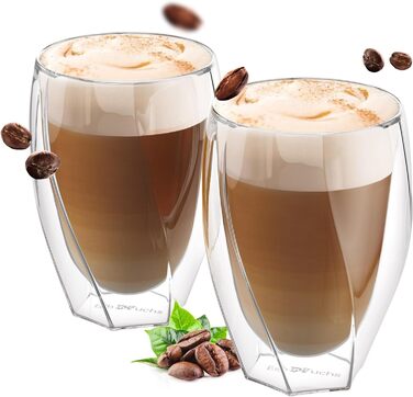 Термоокуляри ElbFuchs CURVED Latte Macchiato 4 шт. 330 мл Склянки для кави та чаю з подвійними стінками