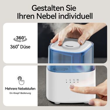 Зволожувач повітря автоматичний для спальні та великих приміщень 4.5л з таймером, сенсором вологості, до 18 годин роботи, автовимкнення, 360° розпилення (Чорний)